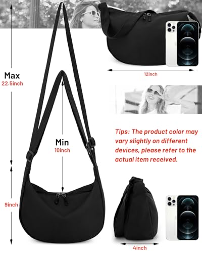 Crossbody Sling Bag for Women Men Trendy, Crescent Bag with Adjustable Strap, 2 Zippers Lightweight Nylon