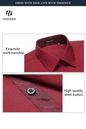 Image of HISDERN Mens Business Dress Shirts Long Sleeve Casual Button Down Shirt Formal Inner Collar Contrast Shirt for Men Wedding