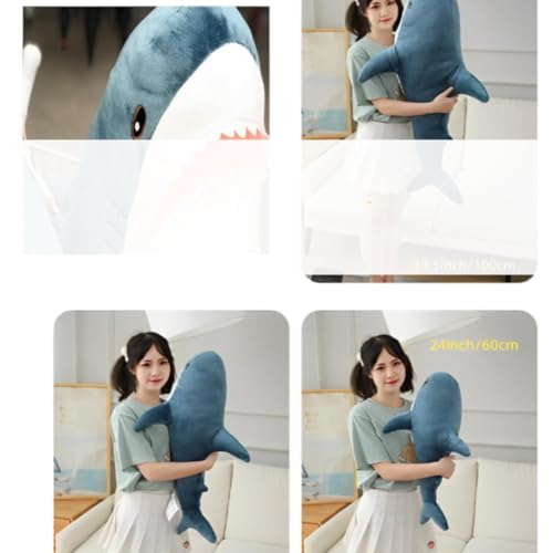 Image of 31.4 inch Blue Giant Shark Plush Pillow, Super Soft Toy | Cute blue shark-shaped pillow for kids' room decor. Soft plush toy for cuddling and play.