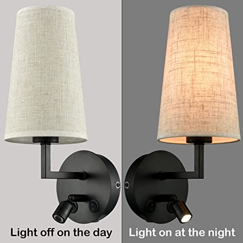 Samteen Black Wall Sconces Set Of Two Fabric Shade Wall Lamp With Usb Port And Led Reading Wall Light, Sconces Wall Lighting With On Off Switch Wall Mounted Lamps For Bedroom #TOP6