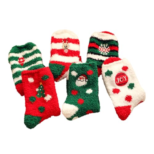 Baluue 6 paia Calzini Invernali in Pile e Spesso Natalizie Unisex con Cartoon Calzettoni Caldi e Avvolgenti per Casa