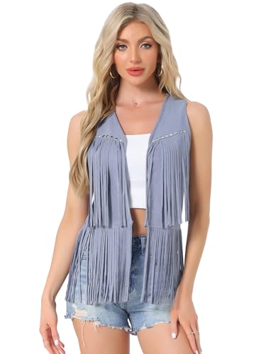 Image of Allegra K Women's Fringe Top Vest Open Front Western 70s Outfits Faux Suede Tassel Cardigan