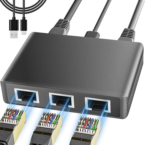 BLIYEE Gigabit Ethernet Splitter 1 to 4 1000Mbps Internet Cable Splitter, High Speed Either Network Splitter, Dual LAN RJ45 Port Router Switch Work with Cat5/5e/6/7/8 Cable