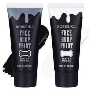 BOBISUKA Black and White Face Body Paint Kit, Water Based Face Painting for Halloween Clown Skeleton Joker Zombie Mime Sugar Skull Makeup for Women Adults, Non-Toxic Washable