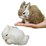 Basuo-9Q Easter Bunny Plush Figurine - 2 Piece Mini Realistic Rabbit Staffy for Spring Basket, Home Decoration, Photoshoot Prop, Mantel Display Ideal Gift(White+Brown)