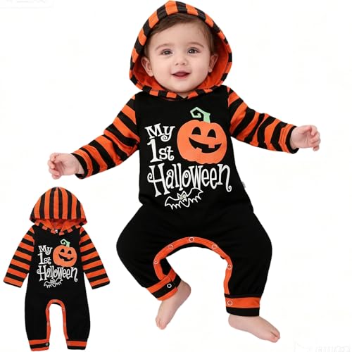 Hifot 3 Pezzi Vestito Zucca Neonato,Costume Zucca Bambino Pagliaccetto Neonato