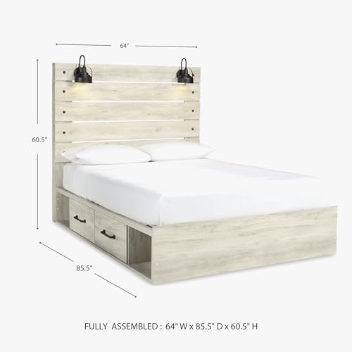 Image of Signature Design by Ashley Cambeck Queen Storage Bed Frame, Platform Bed with Drawers and No Box Spring Needed, Engineered Wood and Decorative Laminate for Master Bedrooms, Whitewash