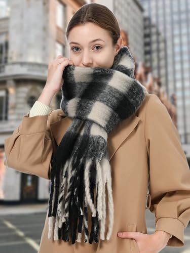 Oversized Blanket Scarf for Women Winter Fall Chunky Plaid Soft Cashmere Feel Thick Scarves with Fringed2
