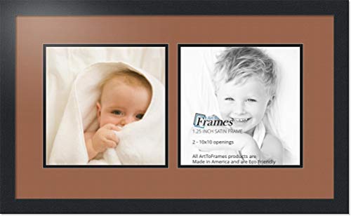 ArtToFrames Collage Photo Frame Double Mat with 2 - 10x10 Openings and Satin Black Frame