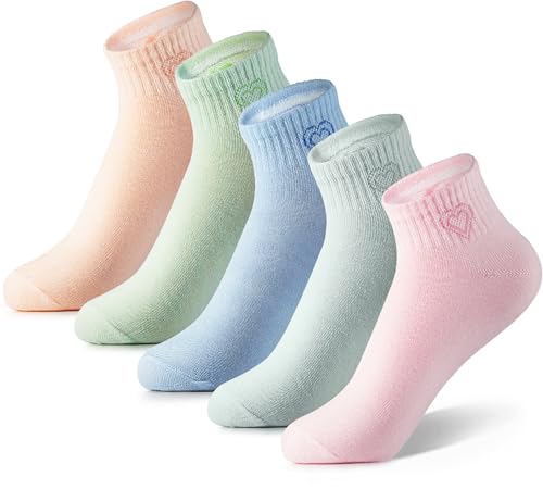 MESU 5 Pairs Cotton Ankle Socks Low Cut Socks for Women