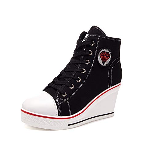Donna Zeppa Sneakers Sportive Gym Fitness Sneakers 35-43 EU Scarpe da Ginnastica Basse Sportive Tacco Zeppa Scarpe con Interna Donna Scarpe da Ginnastica Basse Traspiranti,04black,37