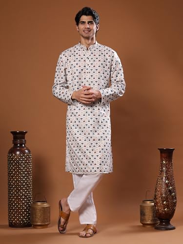Image of Pro-Ethic Style Developer Men's Cotton Printed Kurta Pajama Set Traditional Outfit | Mandarin Collar (E-129)
