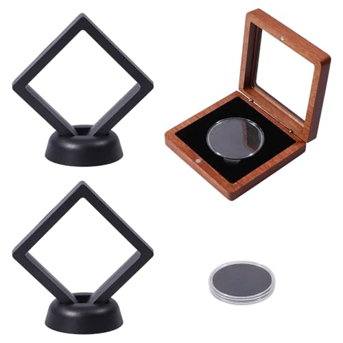Set de Estuches para Monedas 3Pcs Madera con Cápsulas Claras miniatura 1
