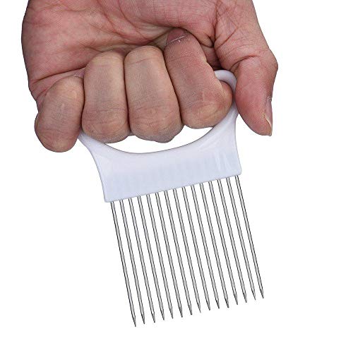 Onion Slicer Cut Chopper Holder Fork for Tomato Potato Slicer Cutting Aid Guide other Fruit Cutter Cooking Accessories (White)