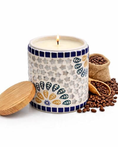 Image of Coffee Scented Candle | Glass Jar | Flame of Sadhana | 100% Soy Wax | No Paraffin | Eco Wick | 200g | 40Hr Burn | Dark Roast Sacred Home Fragrance| Spa, Meditation and Gift for All Occasion