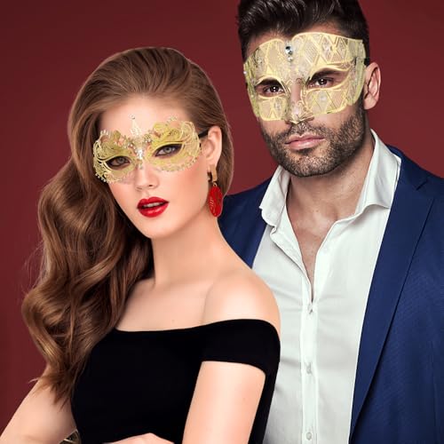 Image of Coddsmz Couples Venetian Masquerade Mask Set Luxury Style Princess Party Mask for Couples Women and Men Mardi Gras Masks