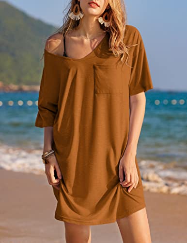 Image of Ekouaer Womens Tshirt Nightgown Cotton V Neck Sleepshirts Comfy Casual Nightshirt for Women