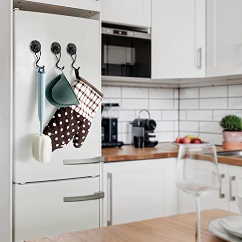 Tohoer Magnetic Hooks, Heavy Duty Neodymium Magnet Hook 75Lbs With Rust Proof For Indoor Outdoor Hanging,Refrigerator,Grill,Kitchen,Key Holder,Black,Pack Of 3 #TOP6