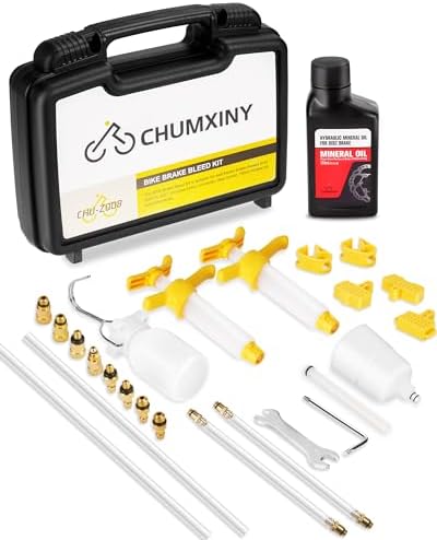 CHUMXINY Brake Bleed Kit for Shimano, TEKTRO Hydraulic Disc Brakes. MTB Brake Bleed Kit Includes Brass Connector, 150ML Mineral Oil Brake Fluid.