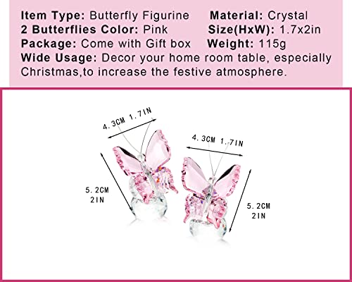 kanpura 2 Pcs Crystal Butterfly Figurines with Clear Glass Ball Base,Glass Butterfly Statues, Crystal Animal Figurines for Home Decor, for Women(Pink) - Image 3