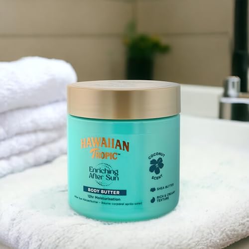 Hawaiian Tropic | reichhaltige After Sun Body Butter – 250 ml, 12-Stunden-Feuchtigkeitsversorgung, mit Sheabutter, Kokosnussduft, vegan