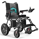 Foldable Electric Wheelchair for Adults, 500W High Power Electric Wheelchair, 350LBS Capacity & Ultimate Safety Design, All-Terrain Pneumatic Tires (Blue)