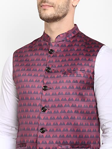 Image of hangup Men's Printed Cotton Nehru Jacket /waist coat, color Green. Size 38 (170A PrintedDup Nehru)
