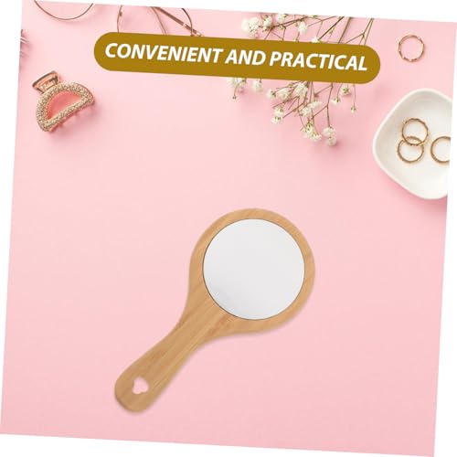 Espejo de maquillaje portátil de madera pequeño redondo miniatura 2