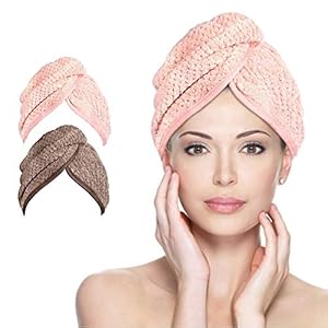 AmzKoi Haarturban, 2 stuks microvezel tulband handdoek sneldrogend absorberend haar handdoek hoofdhanddoek met knoop, haarhanddoek voor alle haartypes (bruin & roze)