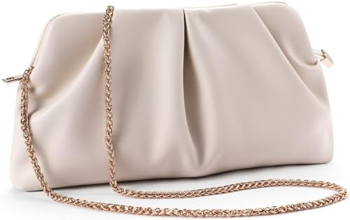 Image of Women Clutch Bag Dressy Formal Handbag Pleated PU Clutch Purse Detachable Chain