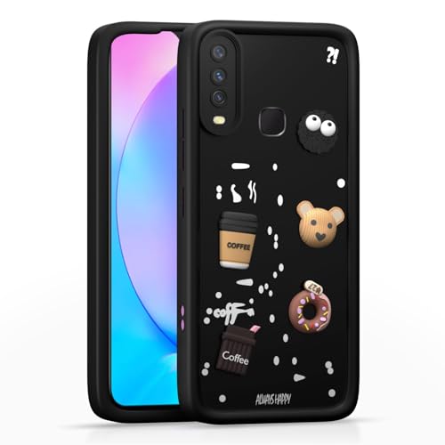 Image of Bintage Cute Fun Ball | Taddy Cartoon 3D Smiley Coffee Cup | Milk Donut | Full Camera Protection Back Cover Compatible for Vivo 1902 / Y17 / Y15 / Y12 / U10 - Black