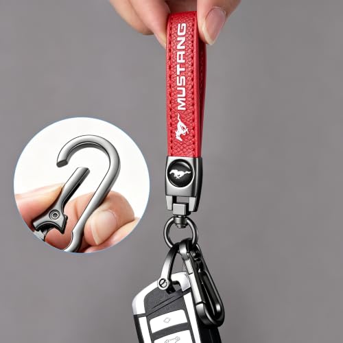 Image of Leather car Keychain 02 Set for Men and Women Family Present Keychain Key Ring Lanyard (red)