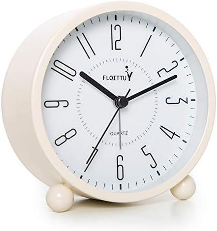 FLOITTUY Super Silent 5 Colors Alarm Clock,Beep Wake Round Alarm Clock with Night Light,Battery Operated,Easy Set,Simple & Retro for Desk, Bedroom and Home Decoration(Creamy White)