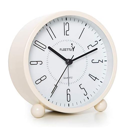 Super Silent 5 Colors Alarm Clock,Beep Wake Round Alarm Clock with Night Light,Battery Operated,Easy Set,Simple & Retro for Desk, Bedroom and Home Decoration(Creamy White)
