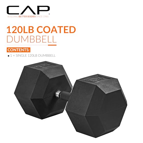 Image of CAP Rubber Coated Dumbbell Weights, Free Weights for Home Gym Strength Training, Anti-Roll Hex Dumbbells with Black, Chrome & Comfort Grip Handles, Singles