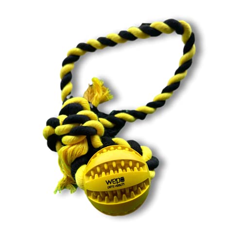 WEPO® Wurfball für Hunde - Ø 5cm - Kleine Hunde Spielzeug - Dog Toys - Kauspielzeug Hund - Ball mit Seil für Hunde aus Naturkautschuk mit Zahnpflegefunktion - Zum Reißen und Zerren Cover