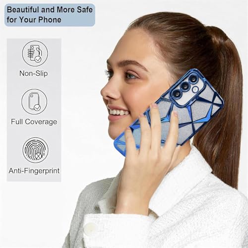 Image of VONZEE Gradient Glitter Designer Case for Samsung S25 Plus, Luxury Electroplated 3D Cube, Diamond Bling Shiny Soft TPU Clear Shockproof Women Girls Protective Phone Cover (Blue)