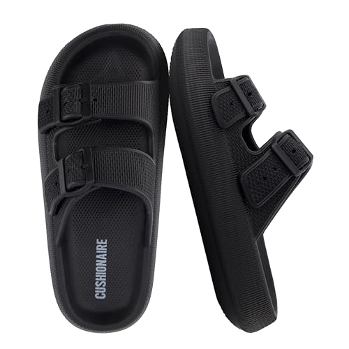 Image of CUSHIONAIRE Fame Pillow Recovery Sandals for Women, Adjustable Double Buckle Waterproof EVA Cloud Slides for Women