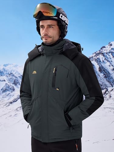 Image of WULFUL Men's Ski Jackets Warm Winter Snow Windbreaker Resistant Snowboard Fleece Coat Mountain Waterproof Parka with Hood