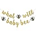 INNORU What Will Baby Bee Banner, Bumble Bee Theme Baby Shower Party Decorations, Mommy to Bee Daddy to Bee Party, Bee Boy or Girl Party Decorations, Gold Glitter