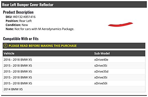 Marketplace Auto Parts Rear Left Driver Side Bumper Cover Reflector - Compatible with 2014-2018 BMW X5