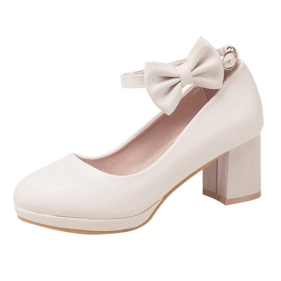 Damen High Heels Pumps mit Blockabsatz Riemchen Schleife