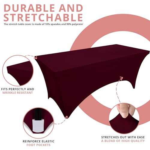 Image of Utopia Kitchen Spandex Tablecloth 2 Pack [6FT, Burgundy] Tight, Fitted, Washable and Wrinkle Resistant Stretch Table Cloth Rectangle Cover for Trade Show, Weddings & Parties [72Lx30Wx30H Inch]