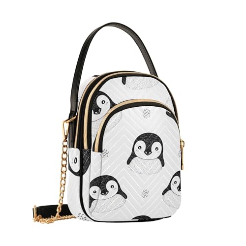 Cute Cartoon Black Penguins White Single Shoulder Purse Women Funny Phone Bags with Chain Strap Quilted Ladies Tote Crossbody Satchel2