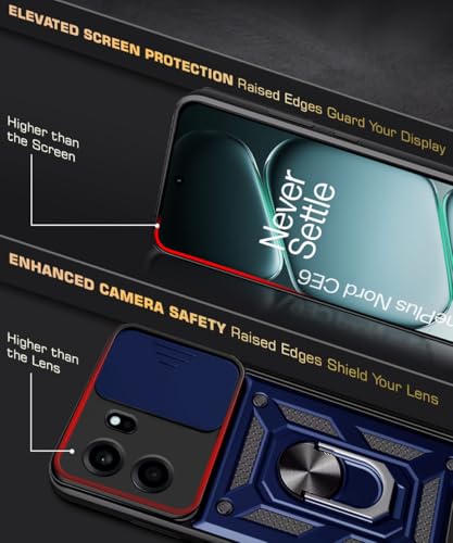 Image of WOW IMAGINE Tough Armor Bumper Mobile Back Case for 1+ OnePlus Nord CE 6 5G | Sliding Camera Cover | Shock Proof 360 Protection | Hybrid PC + TPU | Ring Holder with Kickstand - Blue
