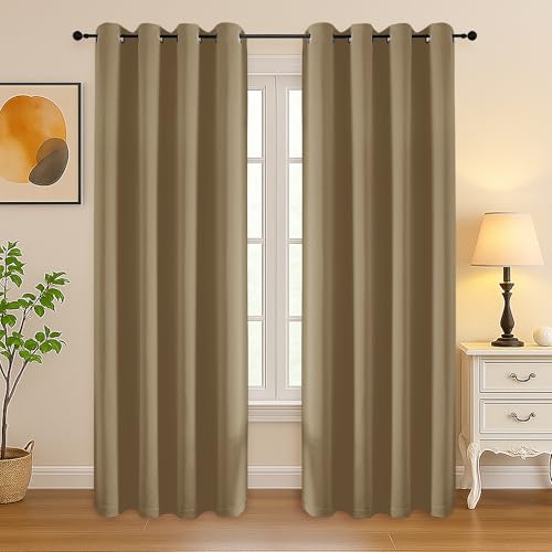 Image of Simplebrand Taupe Curtains for Bedroom Living Room 72 Inches Long 2 Panels Set, Room Darkening Thermal Insulated Curtains & Drapes, Solid Grommet Noise Reducing Window Treatment, W50 x L72 Inch