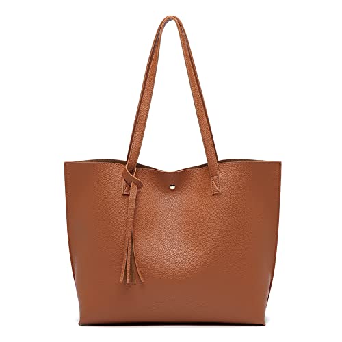 Image of Dreubea Women's Soft Faux Leather Tote Shoulder Bag from, Big Capacity Tassel Handbag