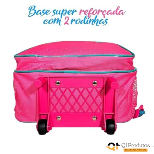 Mochila Infantil Com Rodinhas Unicórnio Rosa Grande Reforçada Ideal Para Escola Viagem Resistente E