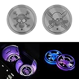 2PCS LED Car Cup Holder Lights with One Anime Piece Zoro，7 Colors Changing USB Charging Mat Waterproof Cup Pad, LED Cup Holder Coasters for Car Truck SUV LED Interior Atmosphere Lamps