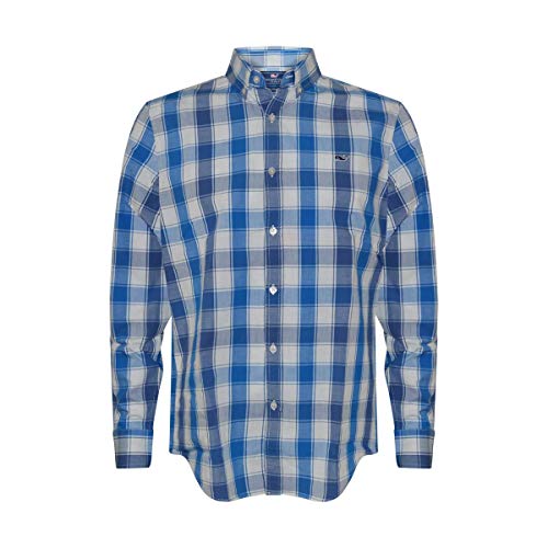 Vineyard Vines Men's Slim Fit Whale Shirt Button Down Dress Shirt (Large, Speckled Sea Check)